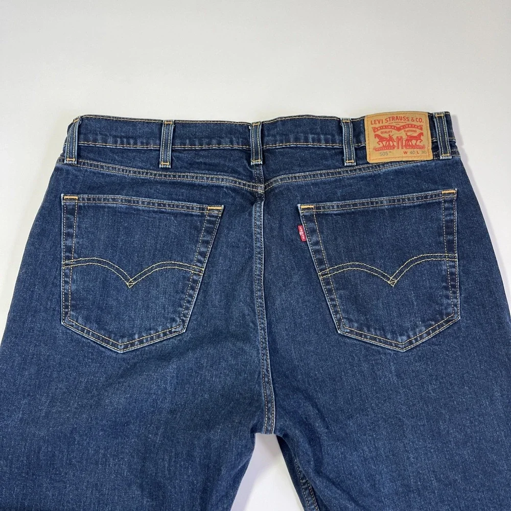 Levi's 505 Mens 40x30 Dark Wash Blue Denim Stretch Regular Straight Leg Jeans